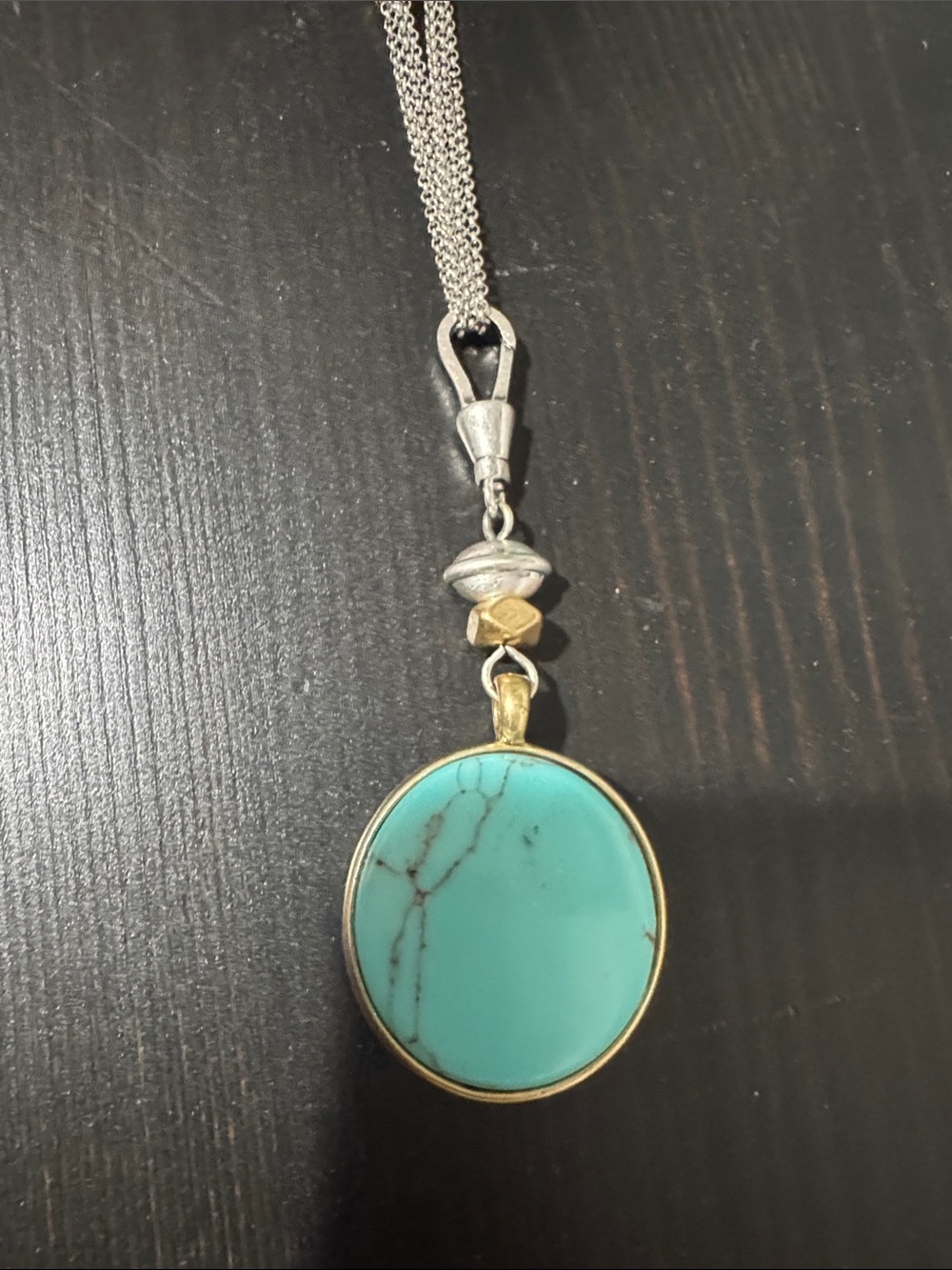 Lucky Brand reversible Turquoise and opal Stone Pendant Necklace